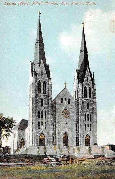 North Main Street, New Britain, Conn.... | GREENERPASTURE New Britain Connecticut, Connecticut History, Usa People, Catholic Churches, Mary Catholic, Hill Park, Old Newspaper, Roman Catholic Church, Old Postcards