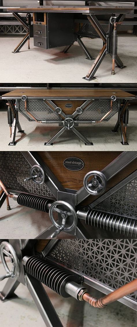 Industrial Bathroom Decor, Industrial Decor Kitchen, Steampunk Desk, Desk Industrial, Living Room Industrial, Steampunk Furniture, Industrial Sofa, Vintage Industrial Design, Industrial Steampunk