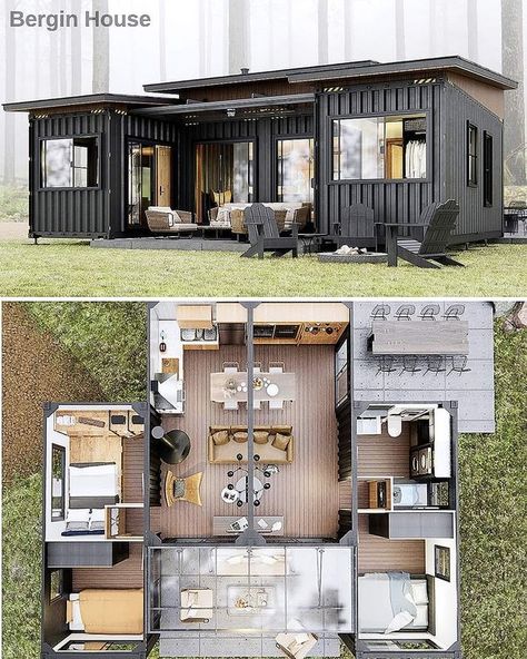 Sustainable Container Home | U-shape Container House Design | Facebook Small House Blueprints, Container Home Plans, Tiny Container House, Container Living, Shipping Container Home Designs, Storage Container Homes, Shed To Tiny House, Shipping Container House Plans, Townhouse Designs