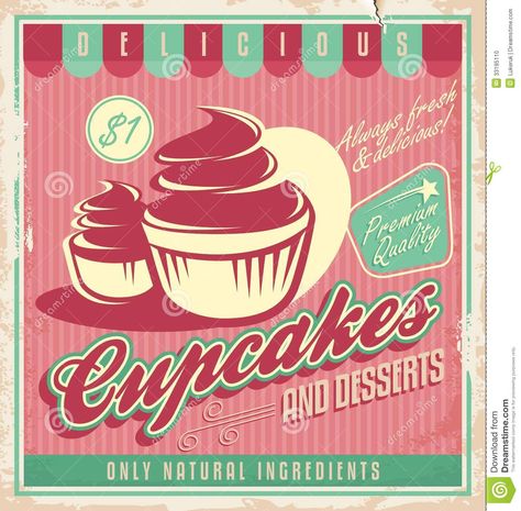 Cupcakes Vintage, Cupcake Illustration, Background Retro, Etiquette Vintage, Cupcake Art, Vintage Poster Design, Retro Vector, Tableau Design, Fun Cupcakes