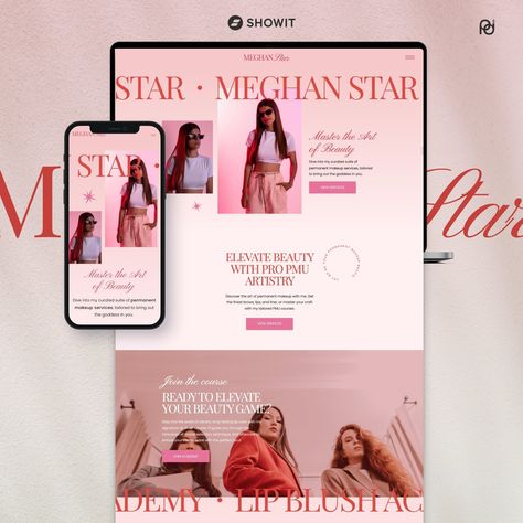 👉🏼 VIEW LIVE DEMO: meghan-star.showit.site Elevate your online presence with my stunning Showit Website Template, designed exclusively for beauty artists, salons, and female entrepreneurs. Perfect for businesses that want to showcase their services with style and professionalism, this template is a must-have for anyone in the beauty industry. 👉🏼 KEY FEATURES: 💖 Gorgeous Design: Captivate your audience with a sleek, modern design that highlights your brand's unique aesthetic. 💖 Fully Custom Mua Website Design, Women Empowerment Website Design, Makeup Artist Website Design Inspiration, Website Showcase, Website Services Page Design, Artistic Website Design, Makeup Website, Website Design Aesthetic, Pink Website Design