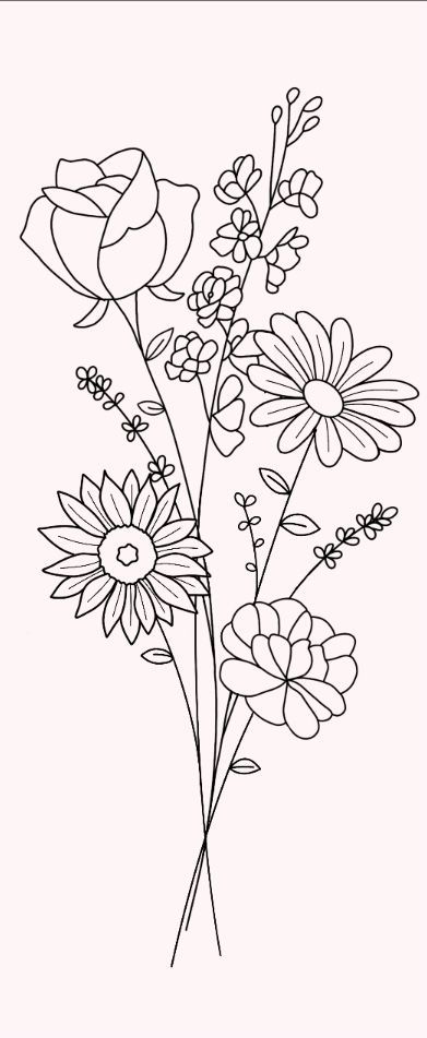 Simple flower tattoo in 2022 | Simple flower tattoo, Flower tattoo drawings, Flower bouquet tattoo Five Flower Bouquet Tattoo, April Bouquet Tattoo, Flower Theme Tattoo, Linework Flower Bouquet, Floral Outline Design, Outlined Flower Tattoo, Small Bouquet Of Flowers Drawing, Four Flower Bouquet Tattoo, Tall Flower Tattoo