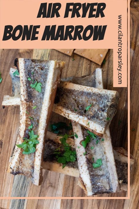 This Air Fryer Bone Marrow is made with bone marrow, salt, pepper, parsley and air fried to perfection and served on crusty bread. Oven Roasted Bone Marrow, Marrow Bones Recipe, Cooking Bone Marrow, Bone Recipes, Marrow Recipe, Beef Marrow Bones, Lamb Lollipops, Roasted Bone Marrow, Hobbit Food