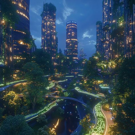 🌅 Futuristic Eco City: Nature Meets Technology at Dusk 🌆 This stunning urban landscape showcases eco-friendly skyscrapers intertwined with lush greenery. Enjoy vibrant parks with bioluminescent plants and smart transportation systems. Experience the future! 🌍✨ #EcoCity #Futuristic #BioluminescentPlants #midjourney Ecofuturism Aesthetic, Futuristic Japanese City, Futuristic Plants, Bioluminescent Plants, Eco Futurism, Earthship Home Plans, Ringed Planet, City Nature, Earthship Home