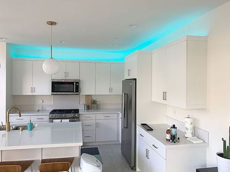 Lights Above Kitchen Cabinets, Strip Lighting Kitchen, Above Cabinet Lighting, Strip Lighting Ideas, Led Strip Lighting Ideas, Over Cabinet Lighting, Installing Led Strip Lights, Above Kitchen Cabinets, Above Cabinets