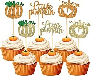 Pumpkin Theme Baby Shower, Baby Cupcake Toppers, Kids Birthday Party Cake, Baby Shower Cake Decorations, Pumpkin Cupcake, Baby Shower Party Themes, Glitter Baby Shower, Baby Cupcake, Baby Shower Cupcake Toppers