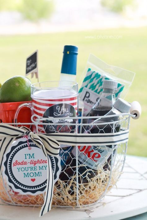 Soda Gift Basket, Dirty Diet Coke, Mothers Day Basket, Dear Mama, Cute Mothers Day Gifts, Volunteer Gifts, Free Tag, Auction Ideas, Free Printable Tags