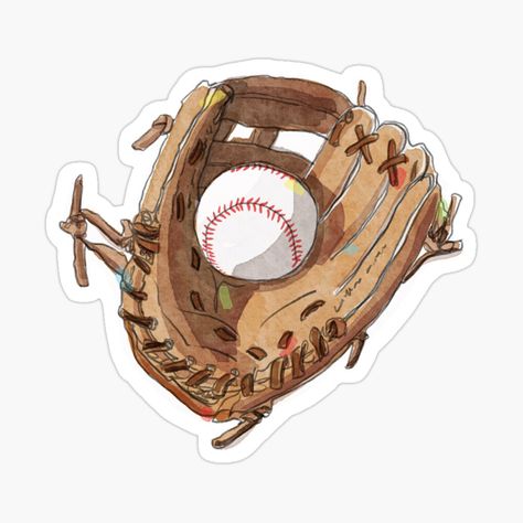 Gloves Illustration, Watercolor Stickers, Baseball Glove, Sports Baseball, Cool Stickers, Flower Drawing, Art Ideas, Sticker Design, Vinyl Decal Stickers