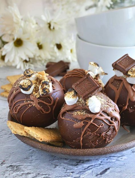 S'mores Hot Cocoa Bombs Smores Hot Cocoa, Christmas Recipe Ideas, Boozy Chocolate, Diy Hot Chocolate, Hot Chocolate Cocoa, Diy Hot Cocoa, Homemade Hot Cocoa, Hot Cocoa Mix, Hot Chocolate Gifts