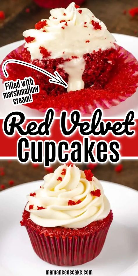 Moist Red Velvet Cupcakes, Red Velvet Cupcakes Recipe, Vanilla Cream Filling, Cupcake Cream, Blueberry Banana Bread, Birthday Cake Decorating Ideas, Sour Cream Coffee Cake, Marshmallow Cream, Dessert Bar Recipe