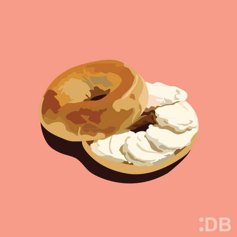 bagel&creamcheese Bagel Cartoon, Bagel Poster, Bagel Tattoo, Bagel Painting, Bagel Drawing, Bagel Illustration, Jewish Illustration, Bagel Art, Bagel Shop