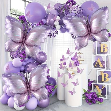 Faster shipping. Better service Lila Party, Butterfly Theme Party, Butterfly Baby Shower Theme, Butterfly Balloons, Fest Temaer, Butterfly Birthday Party, Purple Wedding Theme, Christmas Photo Props, Orange Balloons