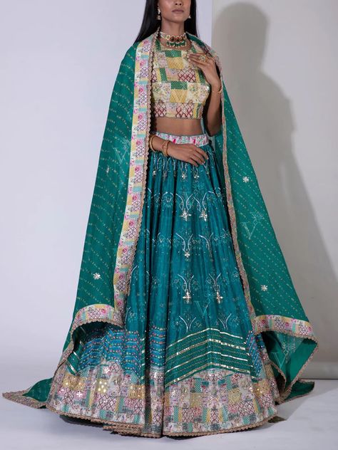 Bridal Lenghas, Vasansi Jaipur, Greige Fabric, Ethnic Pattern Design, Organza Lehenga, Gotta Patti, Green Lehenga, Tea Green, Ghagra Choli