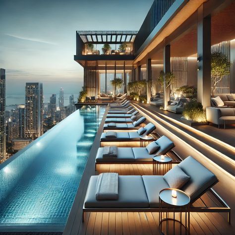 20 Rooftop Terrace Design Ideas with Luxury Outdoor Furniture Rooftop Terrace Design Ideas, Roof Pool, Terrace Design Ideas, Resort Architecture, Rooftop Terrace Design, Luxury Outdoor Furniture, Outdoor Sofa Sets, Modern Outdoor Furniture, Terrace Design