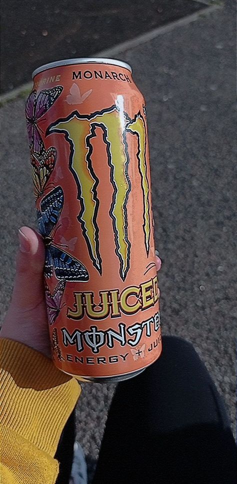 Orange Monster Drink, Butterfly Monster Can, Monster Energy Flavors, Monster Energy Drink Aesthetic, Monster Butterfly, Monster Aesthetic, Monster Photo, Orange Monster, Y2k Scene