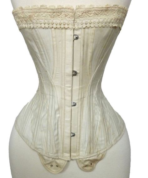 Antique 1900 Coutil White Cream Corset with Tabs for Garters, Insertion Lace Trim & Lacing Symington Corset, Riding Corset, Regency Stays, Victorian Corsets, Corset Patterns, Corset Ideas, 18th Century Stays, Ribbon Corset, Market Harborough