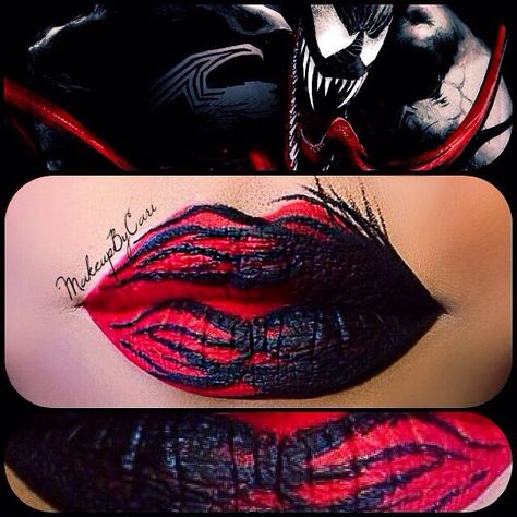 Venon Inspired Lip Art. #venom_makeup Artsy Makeup, Make Up Designs, Stay Tune, Makeup Challenges, Lip Beauty, Amazing Makeup, Special Effects Makeup, Sfx Makeup, Halloween Make Up