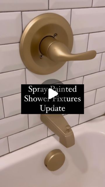 Spray Paint Shower Fixtures Gold, Small Bathroom Gold Fixtures, Paint Bathroom Hardware, Spray Paint Shower Frame, Brass Spray Paint For Metal, Painting Bathroom Faucet, Spray Paint Bathroom Fixtures, Brass Spray Paint, Gold Bathroom Fixtures