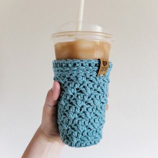 Crochet Coffee Cup Sleeve Free Pattern, Crochet Koozie Pattern Free, Crochet Koozie, Mug Cozy Crochet, Coffee Cozy Pattern, Cup Cozy Crochet Pattern, Ice Drink, Cup Cozy Pattern, Crazy Crochet