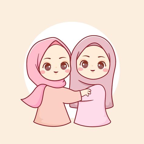 Happy muslim best friends smile together... | Premium Vector #Freepik #vector #islamic-woman #hijab #hijab-woman #muslim-woman Sisters Bond, Cute Best Friend Drawings, Cartoons Pictures, Hijab Drawing, Cute Sister, Best Friends Cartoon, Islamic Cartoon, Friend Cartoon, Hijab Cartoon