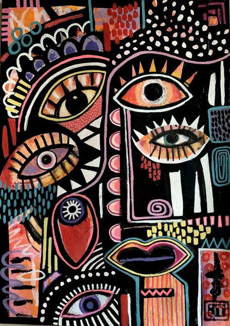 Funky Abstract Art, Eye Art Painting Abstract, Julia Trembicki, Abstract Eye Painting, Eye Abstract Art, Funky Art Painting, Art Funky, Arte Inspo, Art Collage Wall