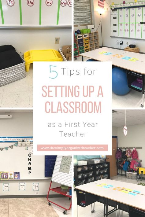 Setup your classroom with ease and organization by following these simple 5 steps. #thesimplyorganizedteacher #firstyearteacher #settingupaclassroom #newclassroom #school #elementaryclassroom First Year Teacher Classroom Setup, Teacher Classroom Setup, Classroom Setup Middle School, Setting Up A Classroom, Kindergarten Classroom Setup, Classroom Prep, First Year Teacher, Organized Teacher, Simply Organized