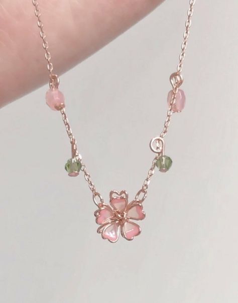 Crystal Necklace Designs, Cherry Blossom Jewelry, Elain Archeron, Edgy Necklace, Cherry Blossom Necklace, Whimsical Necklace, Vintage Gold Necklace, Boho Chic Necklace, Pretty Jewelry Necklaces