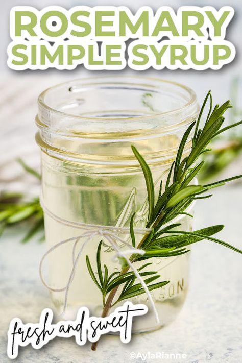 This Rosemary Simple Syrup recipe is easy to make and keep on hand to add flavor in your kitchen! Sugar, water, and rosemary are quickly boiled and then steeped to infuse a classic simple syrup with tons of rosemary flavor. It's simple but yummy! via @aylarianne What Is Simple Syrup, Infused Simple Syrup, Rosemary Cocktail, Simple Syrup Recipe, Simple Syrup Cocktails, Rosemary Syrup, Rosemary Simple Syrup, Cocktail Syrups, Simple Syrup Recipes