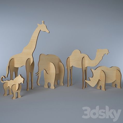 ferm LIVING animals - Other decorative objects - 3D model Cardboard Animals, Jungle Decorations, Cardboard Model, Animal Cutouts, Cardboard Box Crafts, Cardboard Toys, Cardboard Sculpture, Animal Puzzle, Cardboard Art