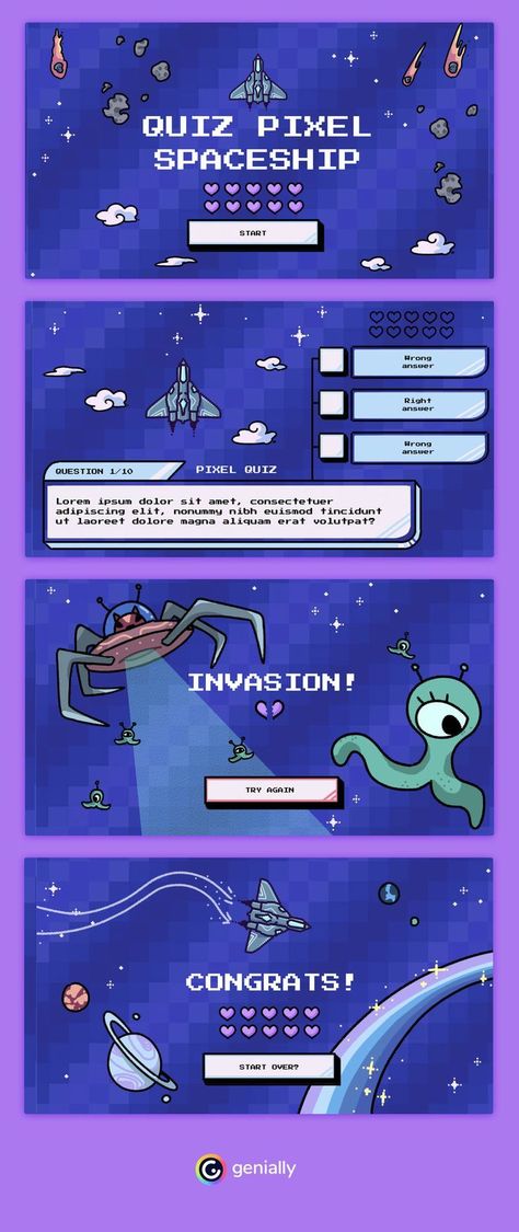 #Gamification is always a winner! 🚀 Students can self-evaluate and revise the most important things from last year with an interactive quiz like this one. #Genially #templates #interactiveEDU #resources Interactive Quiz Design, Website Quiz Design, Game Template Design, Quiz Game Design, Game Presentation Design, Quiz Website Design, Quiz Design Ideas, Interactive Presentation Ideas, Quiz Template Design