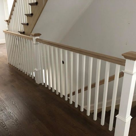 🌊 Project Spotlight: Ocean Stair Rails 🌊 🏠 Transforming Spaces with Elegance and Expertise! This week, we’re shining the spotlight on a stunning project showcasing our commitment to quality and craftsmanship. Check out this sophisticated all-wood railing installation: ✨ Project Features: 🔹Square Box Newels: Beautifully stained white for a sleek, modern look. 🔹Classic Red Oak Railings: Adding a touch of warmth and elegance. 🔹Primed White Square Balusters: A perfect blend of classic and co... Baluster Design, White Railing, Wooden Staircase Railing, Square Balusters, Wood Banister, Indoor Railing, Stair Rails, Wood Railing, Stair Railing Design