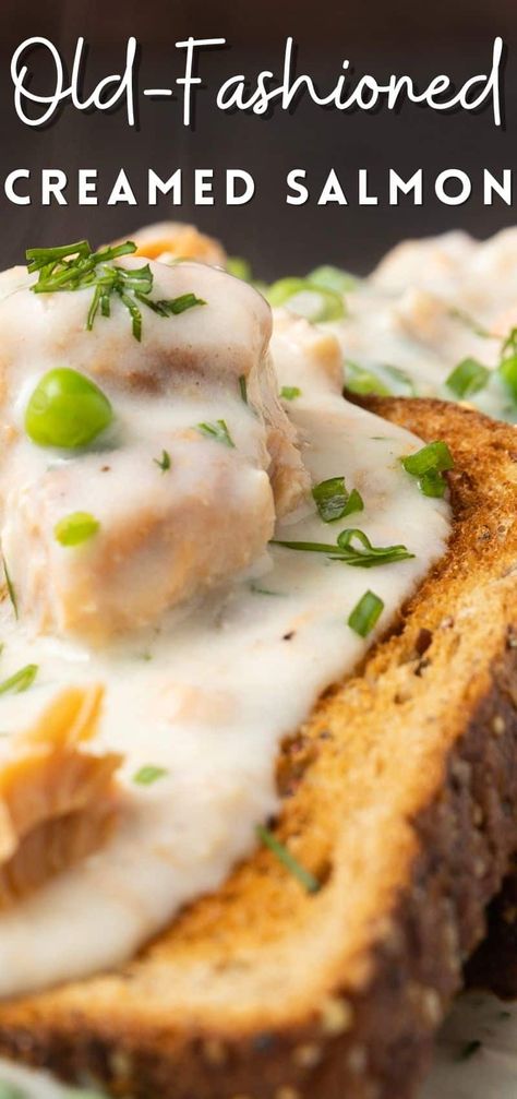 Cream Salmon On Toast, Egg Sauce For Salmon, Salmon Loaf With Creamed Peas, Salmon In Cream Sauce Recipe, Salmon And Cream Sauce, Cream Salmon Recipes, Creamed Salmon And Peas, Salmon Pea Wiggle, Uses For Canned Salmon