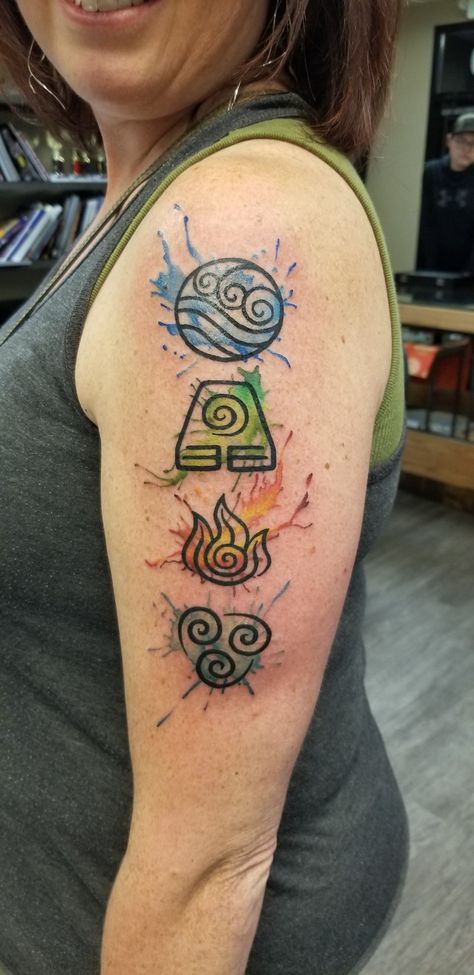 Witch Craft Tattoo, The Last Airbender Tattoo Ideas, Last Airbender Tattoo, Avatar The Last Airbender Tattoo, Airbender Tattoo, Anime Tats, Anime Sleeve, Digimon Tattoo, Tattoos 2022