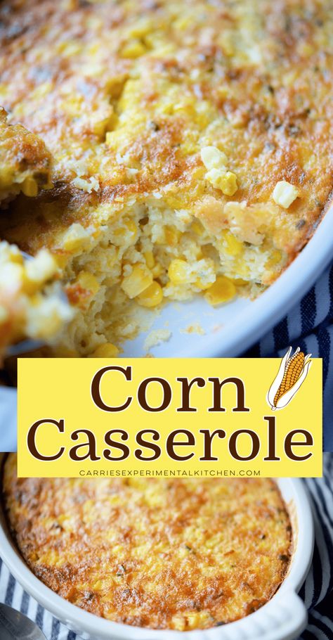 This deliciously easy corn casserole made with fresh corn kernels, butter, heavy cream and eggs is the perfect side dish. Baked Corn Casserole, Easy Corn Casserole Recipe, Corn Pudding Casserole, Sweet Corn Pudding, Easy Corn Casserole, Corn Recipes Side Dishes, Cream Corn Casserole, Corn Side Dish, Corn Casserole Recipe