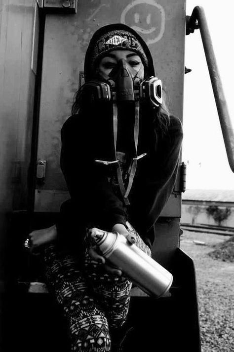 Grey Mood, Fleece Pillow, Reference Pose, Graffiti Artists, Gas Mask Girl, Graffiti Girl, Mask Aesthetic, Bloc Party, Reference Drawing