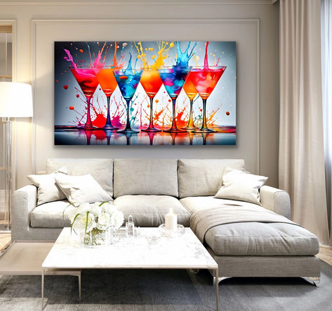 "Cocktails" is a captivating and vibrant art piece that seamlessly combines elements of contemporary and abstract art. This stunning creation captures the essence of a lively and sophisticated soirée, where cocktails flow and conversations sparkle. Measuring an impressive 80" x 44" x 1.75" (200 x 110 x 4.5cm) © GETARTI - All rights reserved - Free Shipping Canvas For Home Decor, Large Abstract Canvas, Abstract Canvas Wall Art, Vibrant Art, Abstract Canvas Art, Large Abstract, Abstract Canvas, Wall Art Print, Restaurant Bar