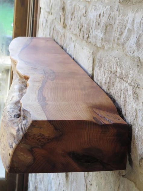 Rocked Fireplace, Live Edge Mantel, Mantel Beam, Floating Mantle, Wood Mantle Fireplace, English Yew, Shelf Fireplace, Floating Fireplace, Rustic Fireplace Mantels