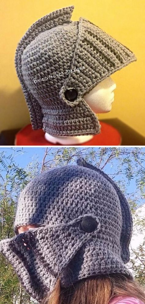 15+ Crochet Halloween Hat Patterns and Tutorials 2017 Crochet Knight Hat, Crochet Helmet Hat Pattern Free, Medieval Crochet Ideas, Crochet Helmet Pattern Free, Link Hat Crochet Pattern Free, Crochet Knight Helmet Pattern Free, Crochet Renfaire Accessories, Crochet Knight Helmet, Renfaire Crochet Ideas