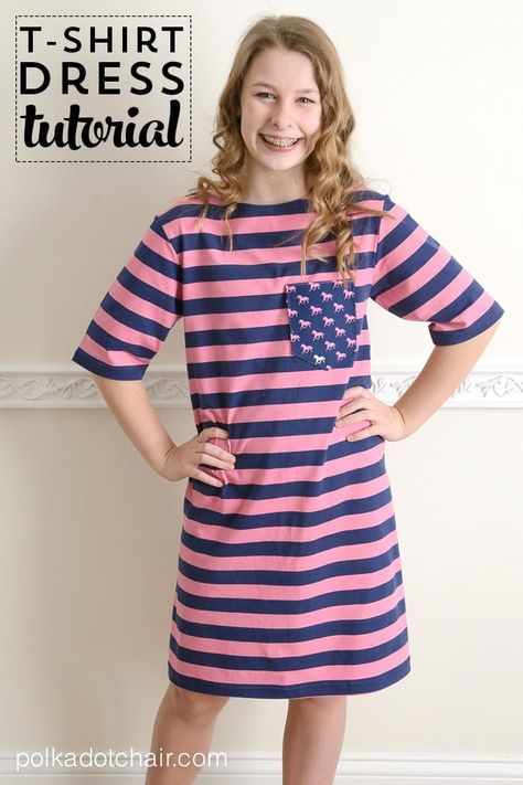 T Shirt Dress Diy, Tshirt Dress Diy, Shirt Dress Tutorials, Shirt Dress Diy, Sewing Classes For Beginners, Free Sewing Patterns For Beginners, Sewing Patterns For Beginners, Robe Diy, T Shirt Tutorial