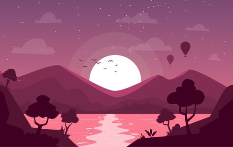 Vector Landscape Illustration - Download Free Vectors, Clipart Graphics & Vector Art Monochromatic Landscape Painting, Monochromatic Landscape, 2d Landscape, Monochromatic Illustration, Digital Art Programs, Vector Landscape, Landscape Design Drawings, Desktop Wallpaper Art, Wallpaper Dekstop