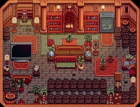 Stardew Basement Ideas, Stardew Valley Basement Design, Stardew Basement Layout, Stardew Valley Cellar Design, Stardew Valley Basement Layout, Stardew Valley Bedroom Design, Stardew Decor, Stardew Design, Stardew Ideas