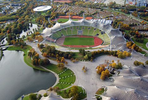 Munich Olympic Stadium / Frei Otto  Gunther Behnisch. Munchen, Deutschland. Tenso-estructura de cristal Franco Baresi, Stadium Architecture, Tensile Structures, Stadium Design, Soccer Stadium, Olympic Park, Sports Stadium, Olympic Stadium, Fc Bayern Munich