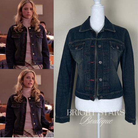 Rare Denim Jacket ASO Buffy Summers Buffy the Vampire Slayer Y2K Faded Wash Buffy Costume, Buffy Summers, Sarah Michelle Gellar, Buffy The Vampire, Buffy The Vampire Slayer, Vampire Slayer, The Vampire, 925 Jewelry, Dark Denim