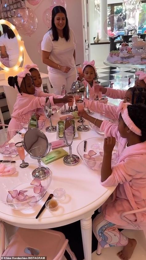 Blac Chyna throws daughter Dream a lavish seventh birthday bash... just two days after Khloe Kardashian spoiled her niece with an EPIC spa-themed party | Daily Mail Online True Thompson, Spa Day Party, Dream Kardashian, Rob Kardashian, Dreams Spa, Kids Spa, Famous Kids, Spa Birthday Parties, Spa Birthday