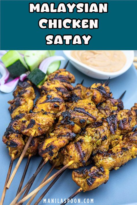 The juicy and tender chunks of chicken covered in the warmth of curry spices and a hint of sweetness then paired with a creamy peanut sauce make this Malaysian Chicken Satay totally delicious! The marinade in this recipe works brilliantly with beef and pork, too. Satay Chicken Marinade, Malaysian Chicken, Beef And Pork, Curry Spices, Onion Chicken, Chicken Satay, Peanut Sauce, Perfect Appetizers, Middle Eastern Recipes