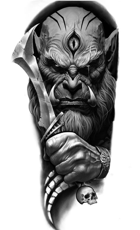 Warcraft Tattoo Design, Warcraft Tattoo, Japanese Demon Tattoo, Arm Tattoos Drawing, Bio Organic Tattoo, Joker Tattoo Design, Big Cat Tattoo, Cherub Tattoo, Realistic Tattoo Sleeve