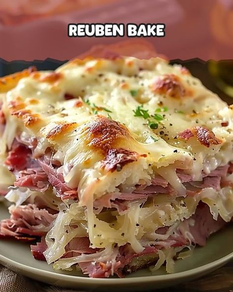 Recipes Ania Ruben Bake, Rueben Bake, Reuben Bake Recipe, Corned Beef And Sauerkraut, Reuben Bake, Beef Bake, 2023 Meals, Reuben Sandwiches, Reuben Casserole