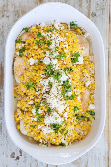 Mexican Street Corn Chicken Mexican Street Corn Chicken, Mexican Elote, Street Corn Chicken, Chicken Breast Dinner, Chicken Bake Recipe, Elote Corn, Meals Kids Love, Casserole Side Dishes, Delicious Family Dinners