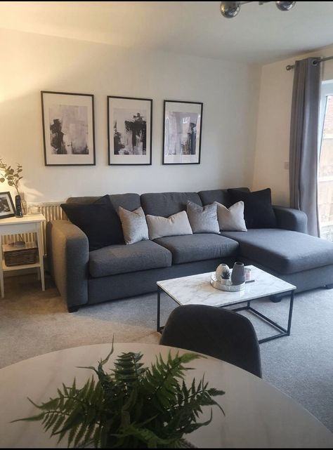 Dark Grey Sofa Living Room, Dark Grey Couch Living Room, Gray Sofa Living, Grey Sofa Living Room, Grey Couch Living Room, Living Room Decor Gray, Apartment Living Room Design, Dark Furniture, Bedroom Master