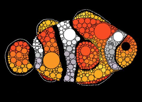 Clown Fish by emlai2010 (deviantART) Fish Dot Art, Circlism Art, Digital Circlism, Dot Art Painting Fish, Ocean Theme Dot Art, Whale Dot Painting, Clown Fish Rock Painting, Fish Mandala, Clown Fish Painting